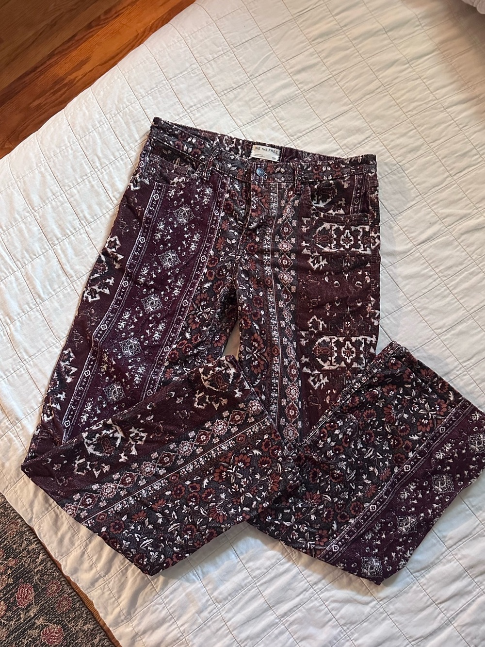 Free People We the Free Tennessee Low Rise Printed Corduroy Jeans